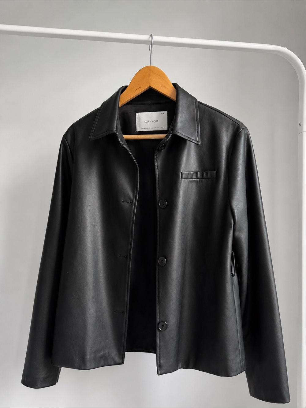 OAK + FORT Black Minimalist Leather Jacket
